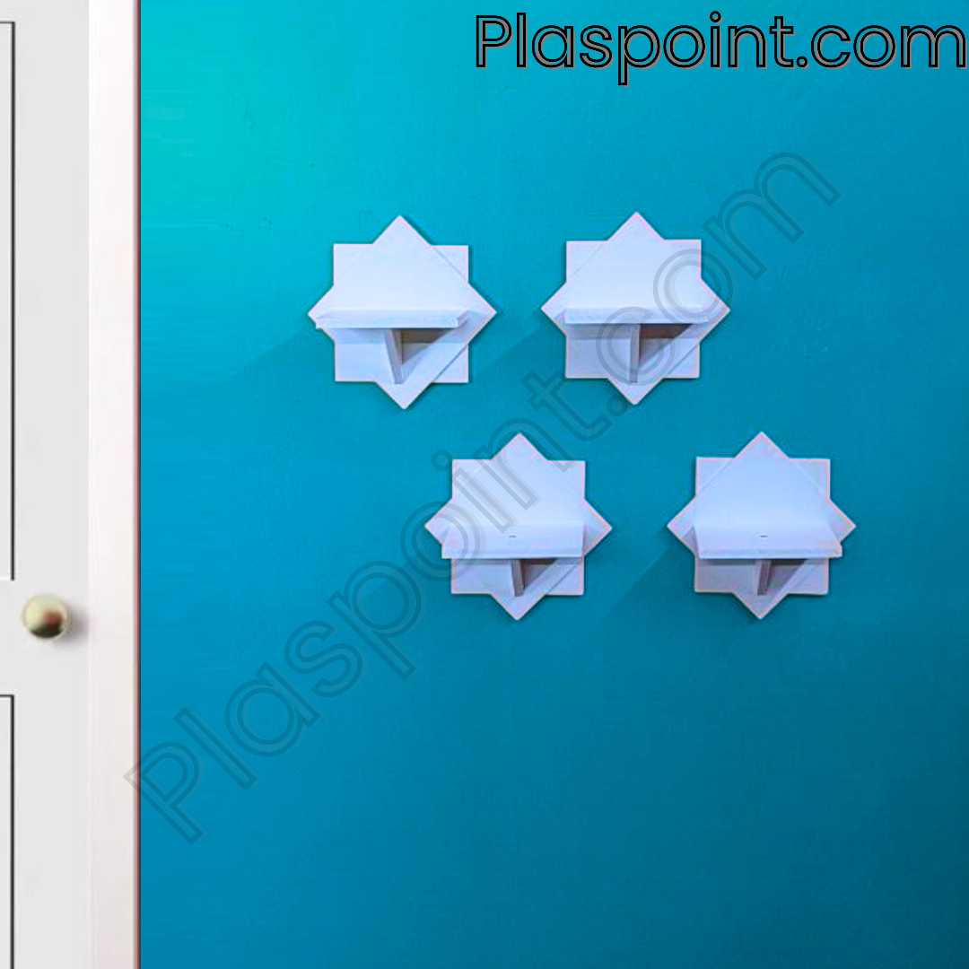 wall shelf, floating shelf, PVC wall shelf, star shape shelf, modern shelf, home decor shelf, decorative shelf, wall-mounted shelf, stylish wall rack, corner shelf, plastic shelf, waterproof shelf, m